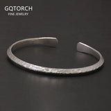 Solid 925 Sterling Silver Hammered Bangle 4mm Open Cuff Bracelet for Women Men Urban Minimalist Chic Retro Party Jewelry