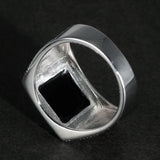 925 Sterling Silver Mens Ring with Black Natural Agate Stone Simple Geometric Design Wedding Rings for Men Size 7-13