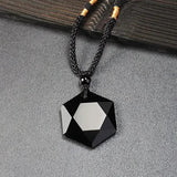 Natural Black Obsidian Onyx Pendant Necklace Lucky Amulets for Men and Women With Rope Chain - GQTORCH Jewelry