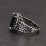 925 Sterling Silver Black Onyx Ring for Men Adjustable Vintage Retro Turkish Signet Ring Punk Cool Domineering Handmade Jewelry