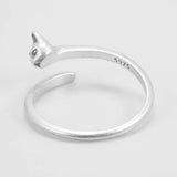 Cute Cat Matte Open Adjustable Silver Ring for Women 925 Sterling Silver Ring Designer Creative Jewelry