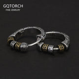 925 Sterling Silver Vintage Huggie Earrings for Men Women Two-tone Carved Rotatable Beads Punk Retro Hoop Earrings Ethnic Style