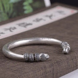 990 Sterling Silver Tibetan Six Words Mantra Bangle for Men and Women Buddhist Heart Sutra Cuff Bracelet Good Luck Jewelry