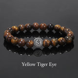 8mm Natural Stone Beaded Bracelet for Men Women 925 Sterling Silver Vajra Six Words Mantra Charm Obsidian Agate Handmade Jewelry