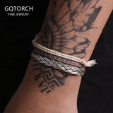 3pcs/set Handmade 999 Pure Silver Twist Bangle Flower Rope Knot Braid Wrist Chain Bracelet Bohemian Ethnic Hand Jewelry Set