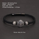 Handmade Threads Braided S925 Sterling Silver Charm Bracelet for Male and Female Chinese Knotting Amulet Jewelry