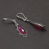 925 Sterling Silver Ethnic Vintage Ruby Earrings for Women Water Drop Shaped Rose Red Stone Luxury Female Wedding Party Jewelry