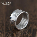 Men Jewelry Religious S999 Sterling Silver Openable Six-character Mantra Heart Sutra Ring