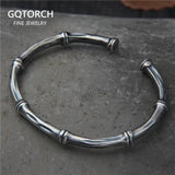 Adjustable Bangle Sterling Silver 925 Vintage Simple Bamboo Silver Bangles for Women Thai Silver Vintage Cool Open Bracelet