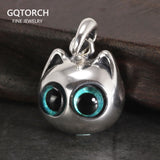 Real 925 Sterling Silver Cat Head Pendant Men's and Women's Retro Punk Style Round Hollow Eye Pendant Men's and Women's Jewelry