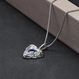 925 Sterling Silver Blue Crystal Love Heart Necklace for Women Girl Romantic Elegant Fashion Jewelry