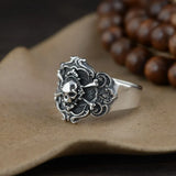 100% Real 925 Pure Silver Jewelry Men's Skull Ring Retro Punk Retro Locomotive Ring Opening Adjustable Fine Jewelr