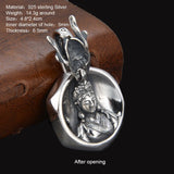 S925 Silver Zashi Lhamo Openable Pendant the God of Fortune Retro Tibetan Mantra Six Words Buddhist Jewelry