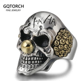 Sterling Silver 925 Clown Rings for Men Punk Skull Ring Personalized Gold Color Men Jewelry