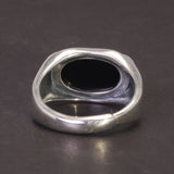 Real Pure 925 Silver Ring Women and Men Natural Stone Black Agate Oval Faceted US6-10 Adjustable Fine Jewelry