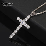 925 Sterling Silver Cross Pendant Necklace Box Chain Full Pave Zircon Sparkling Hiphop Punk Retro Fashion Unisex Jewelry