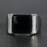 925 Sterling Silver Ring for Men With Black Square Onyx Natural Stone Mens Wedding Rings Turkish Male Jewelry