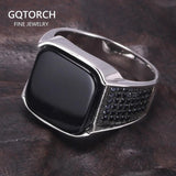 Guaranteed 925 Sterling Silver Rings Antique Turkish Ring Jewellery For Men With Square Black Natural Stones Simple Design - GQTORCH Jewelry