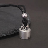925 Sterling Silver Good Luck Amulet Pendant Necklace Blessing Black Leather Rope Adjustable Character Fu Fengshui Retro Jewelry
