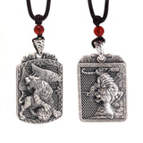 Vintage Punk Sterling Silver 999 Tiger Pendant Necklace with Adjustable Rope for Male and Female Zodiac Jewelry