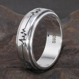 Genuine 925 Sterling Silver Spinner Band Ring Rotating Anti-Anxiety Stress Relieving Men and Women Engraving ECG