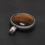 925 Sterling Silver Antiqued Retro Natural Stone Pendant for Men Women Round Shaped Tiger Eye Black Onyx Turquoise Labradorite