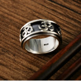 S925 Sterling Silver Retro Thai Silver Trend Sanskrit Rotable Ring Men's Wide Face Fashion Ring