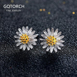 925 Sterling Silver Daisy Stud Earrings Ring Necklace Bracelet Jewelry Set for Women Fashion Trendy Cute Jewelry