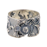 Retro Thai Silver Cubic Peony Rings Exaggerated Wide 990 Sterling Silver Party Flowers Rings for Women - GQTORCH Jewelry