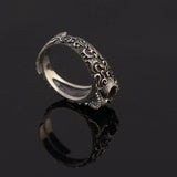 Gothic Punk Skull Rings For Men And Women 925 Sterling Silver Jewelry Resizable Vintage Flower Engraved Skeleton Finger Band