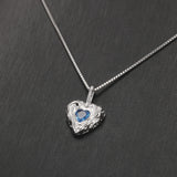 925 Sterling Silver Blue Crystal Love Heart Necklace for Women Girl Romantic Elegant Fashion Jewelry