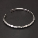 Solid 925 Sterling Silver Hammered Bangle 4mm Open Cuff Bracelet for Women Men Urban Minimalist Chic Retro Party Jewelry
