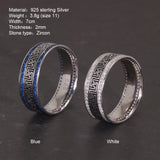 Genuine Sterling Silver 925 Turkish Rings for Men and Women with Blue Round Zircon Retro Punk Rings Fashion Silver Jewelry - GQTORCH Jewelry