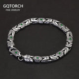 Real Pure 925 Sterling Silver 7mm Peace Pattern Bracelet for Men's Vintage Punk Set Zircon Armband Jewelry Best Gift - GQTORCH Jewelry