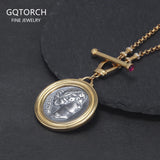 925 Sterling Silver Gold Coin Goddess Necklace for Women Portrait Pendant Bead Chain Two-tone Fashion Vintage Jewelry