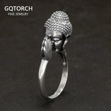 Sterling Silver 925 Buddha Head Ring for Women and Men Praying for Luck Ring Adjustable Buddhist Jewelry