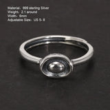 Real 100% Pure 999 Sterling Silver Chinese Ingots Ring for Woman Symbolizes Wealth Adjustable Size