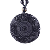 Amulets And Talismans Natural Black Obsidian Necklaces & Pendants Carved Chinese Yin Yang Bagua Zhen Dragon Phoenix - GQTORCH Jewelry