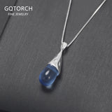Real 925 Sterling Silver Opal Blue Water Drop Necklace for Women Luxury Elegant Trendy Jewelry