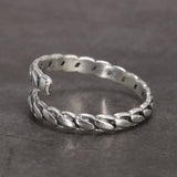 Real Sterling Silver Men's and Women's Braid Ring Retro Design Adjustable Simple Jewelry with Staggered Edges