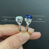 10mm Opal and Natural Lapis Stone 925 Sterling Silver Victorian Style Solitaire Ring