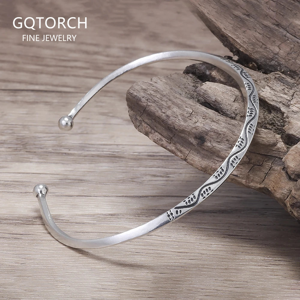925 Sterling Silver Wave Thin Open Cuff Bracelet for Women Men