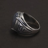 S925 Sterling Silver Agate Signet Ring for Men Turkish Wedding Ring Vintage Retro Fashion Motor Biker Party Jewelry