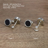 Genuine Mantra Sterling Silver Stud Earrings for Men and Women Simple Design Smooth Flat Natural Black Onyx