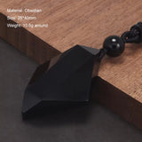 Natural Stone Geometric Pendant Necklace for Men Black Obsidian Blue Sandstone Adjusted Leather Rope Retro Vintage Jewelry