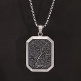 Vintage Men's Tree of Life Pendant Necklace Real 925 Sterling Silver Square Plate Amulet Vintage Nordic Viking Jewelry