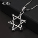 925 Sterling Silver Six Pointed Star Pendant Necklace Women and Men Hollow Jewish Star of David Necklace Hiphop Retro Jewelry
