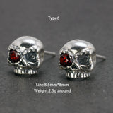 925 Sterling Silver One-eyed Skull Earrings For Men With Cubic Zircon Stone Punk Rock Studs Earrings Personalized Jewelry