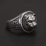 925 Sterling Silver Lion Ring for Men Red Garnet Eyes Adjustable Punk Retro Hip Hop Signet Ring Cool Biker Jewelry