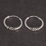 19mm 925 Sterling Silver Circle Hoop Earrings for Women Steampunk Round Earring With Peace Lines Fine Jewelry